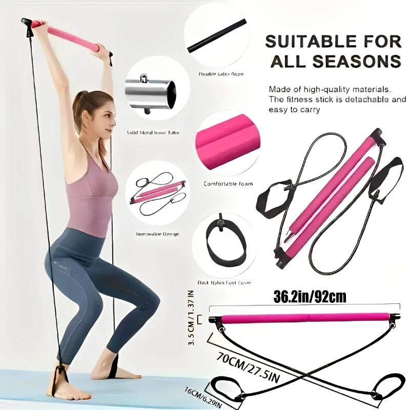 Portable Fitness Equipment Yoga Pilates Bar Stick with Resistance Bands for Home Workouts - Image 3