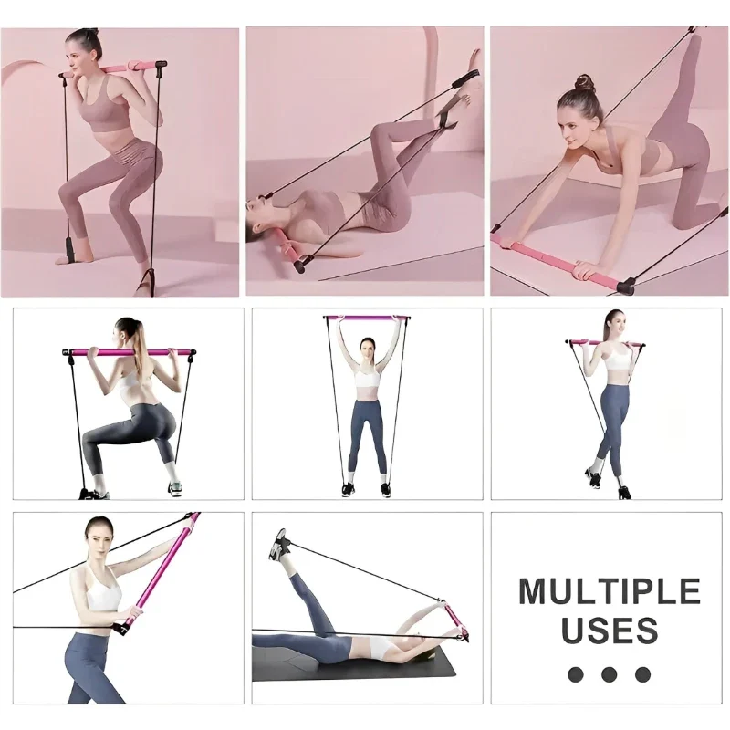 Portable Fitness Equipment Yoga Pilates Bar Stick with Resistance Bands for Home Workouts - Image 4