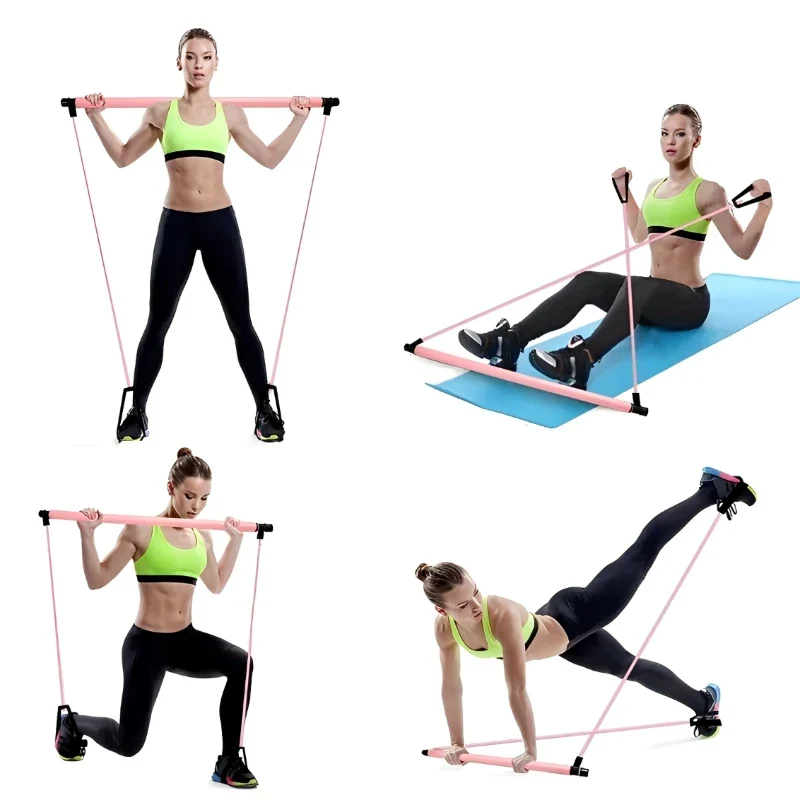 Portable Fitness Equipment Yoga Pilates Bar Stick with Resistance Bands for Home Workouts - Image 6