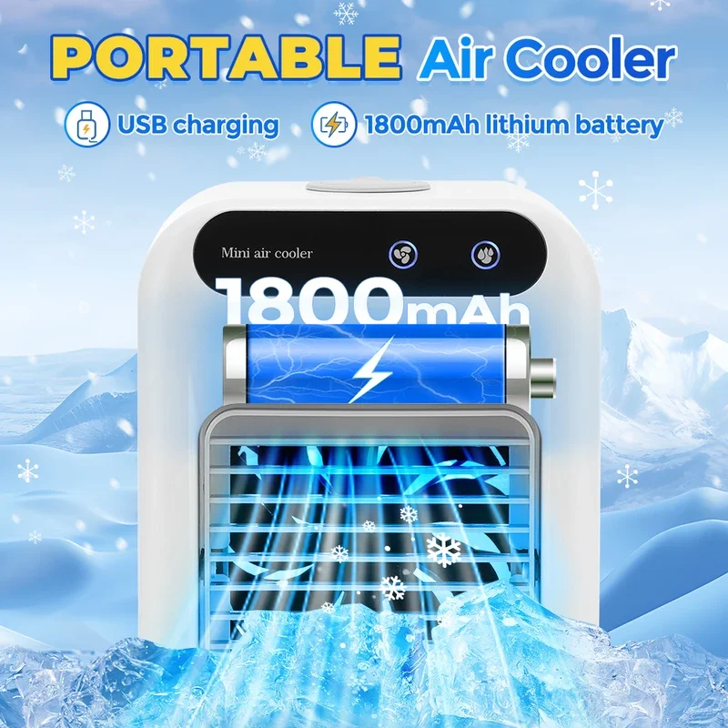 Portable Mini Air Conditioner Fan with Humidifier, USB Charging, 500ml Water Tank, Adjustable Wind Speed for Home and Office - Image 4