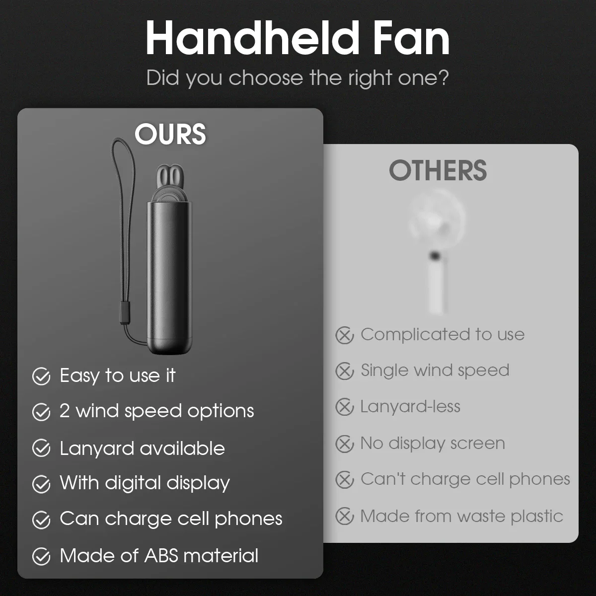Portable Mini Handheld Fan with LED Display, USB Rechargeable 2000mAh Battery, Cute Pocket Design for Travel and Makeup - Image 3