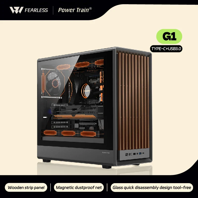 MATX PC Case Wooden Panel Tempered Glass Type C Port - Image 2