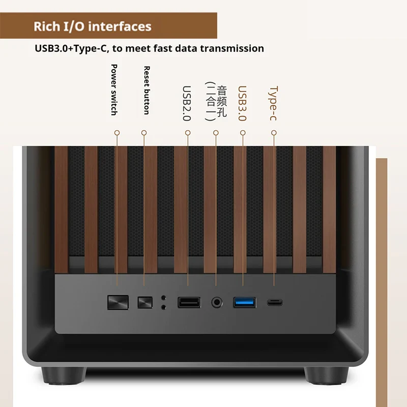 MATX PC Case Wooden Panel Tempered Glass Type C Port - Image 3