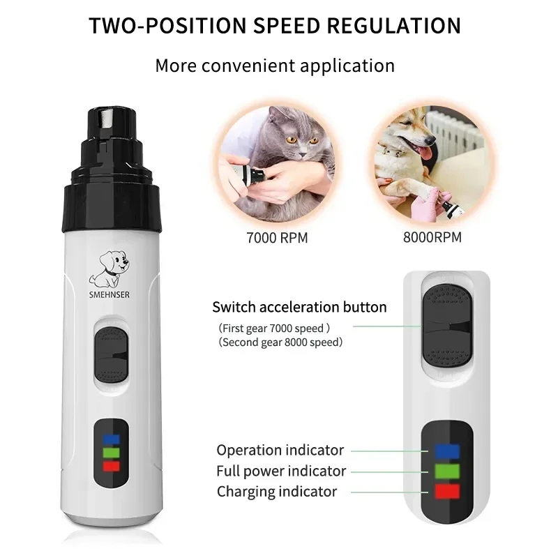 Professional Electric Pet Nail Grinder with Diamond Bit - Low Noise Grooming Tool for Dogs and Cats - Image 3