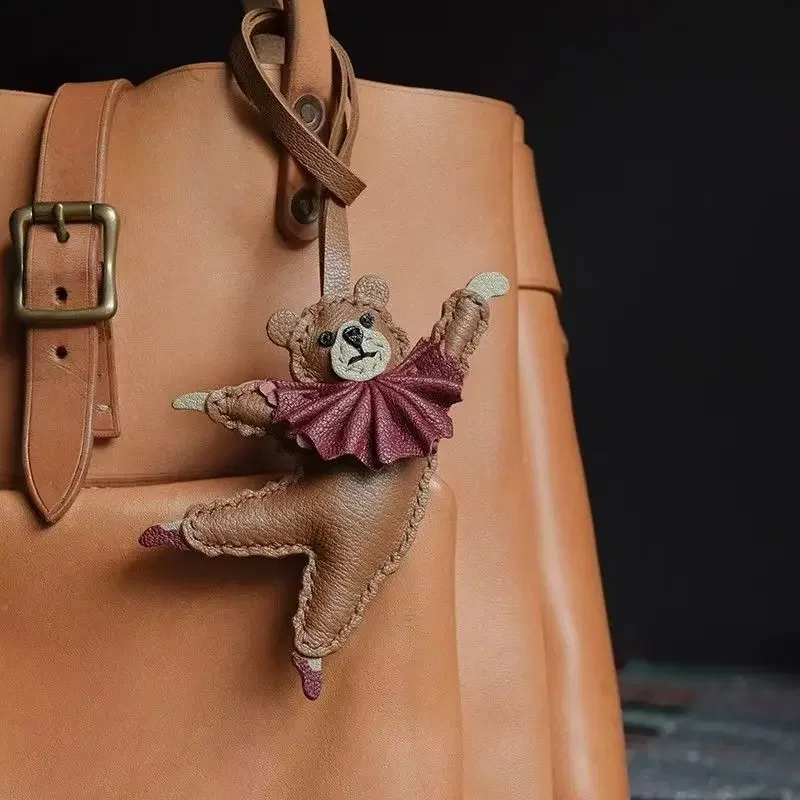 PU Leather Bag Charm Personal Dancing Bear Keychain Gift - Image 2
