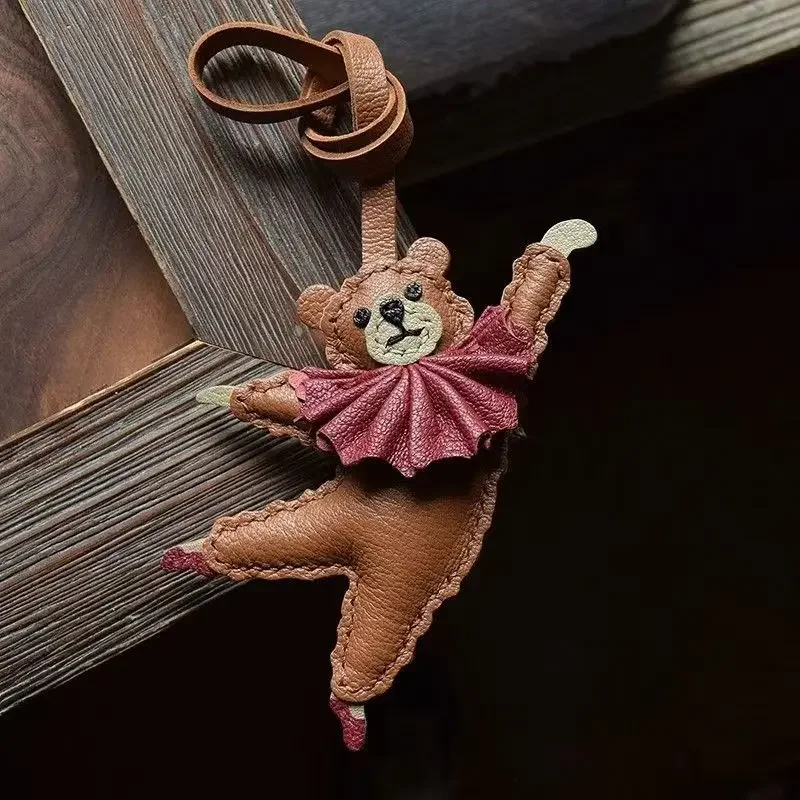 PU Leather Bag Charm Personal Dancing Bear Keychain Gift - Image 8