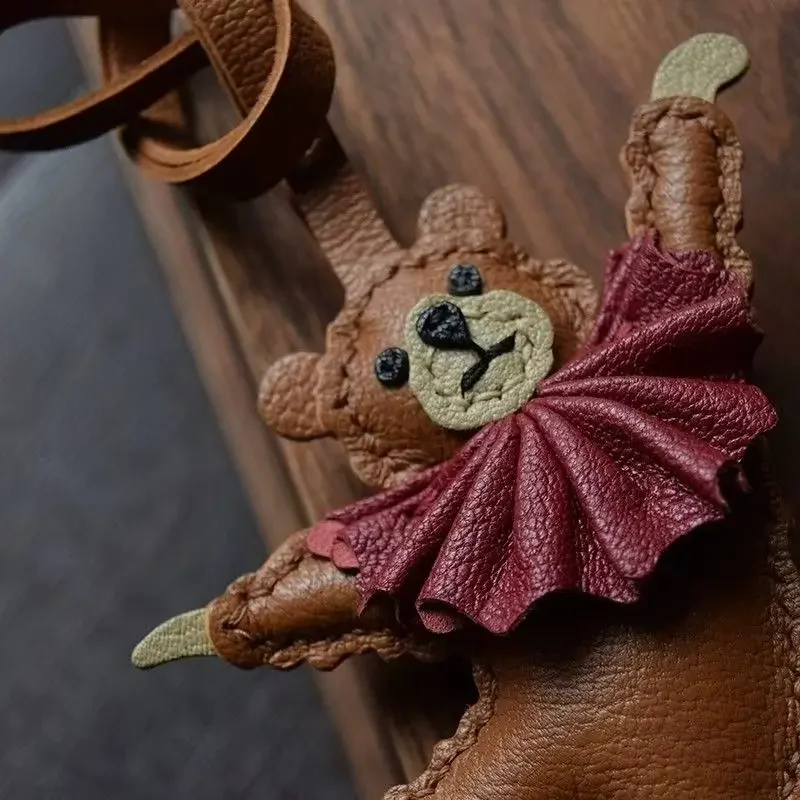PU Leather Bag Charm Personal Dancing Bear Keychain Gift - Image 9
