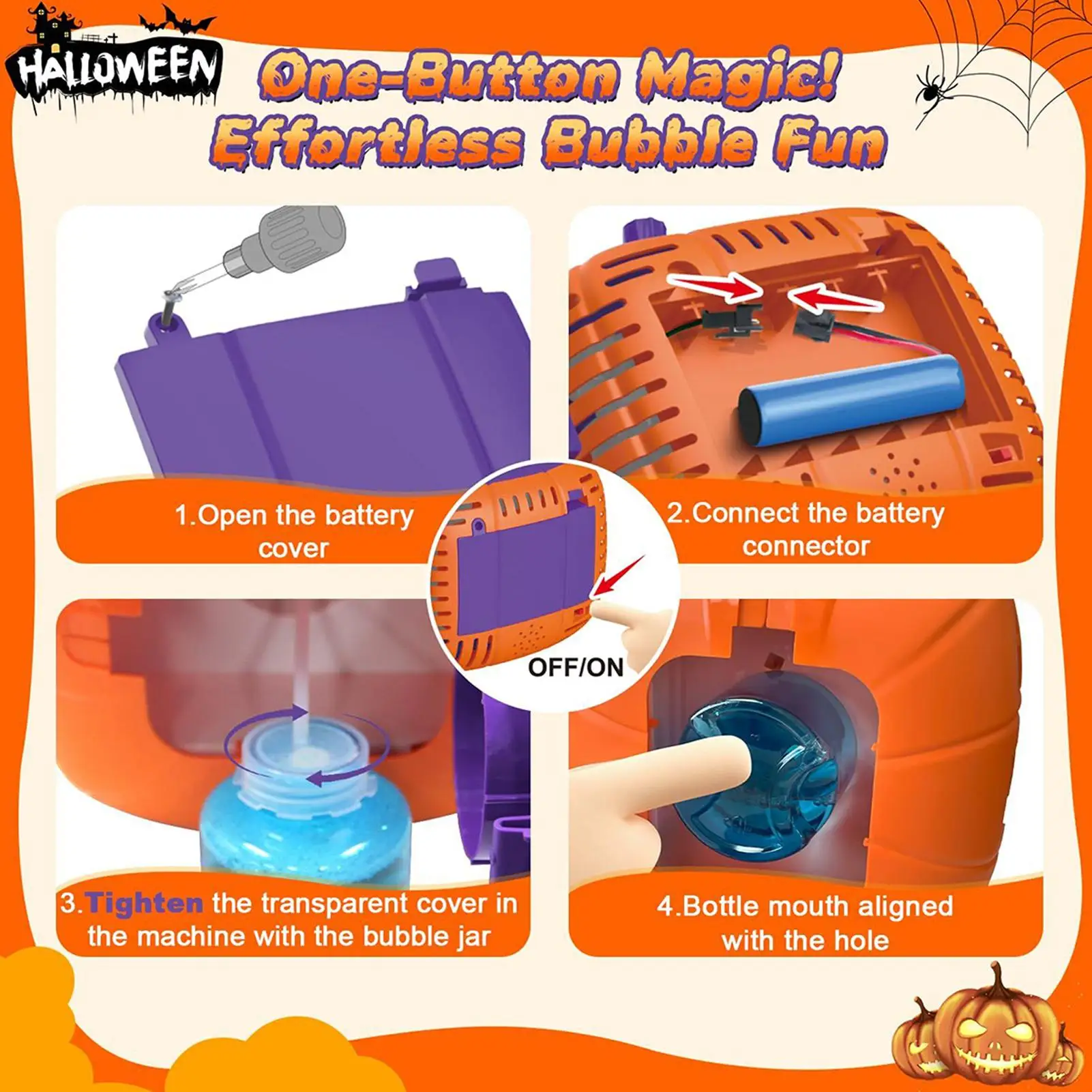 Pumpkin Bubble Machine Halloween 2025 With Lights Sound - Image 7