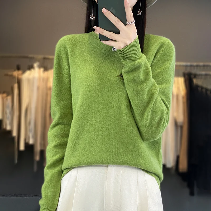 Pure Merino Wool Knitted Sweater - Autumn Winter O-Neck Pullover Jumper Tops - Image 10
