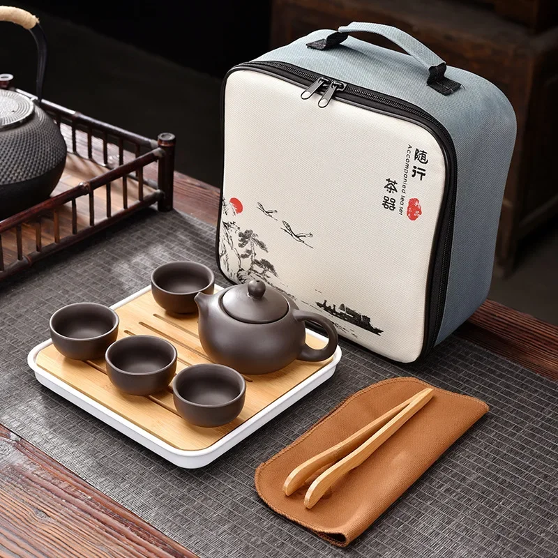 Purple Clay Travel Tea Set Portable Kung Fu Teaware - Image 10