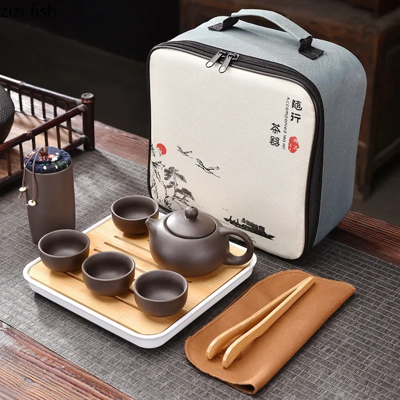 Purple Clay Travel Tea Set Portable Kung Fu Teaware - Image 11