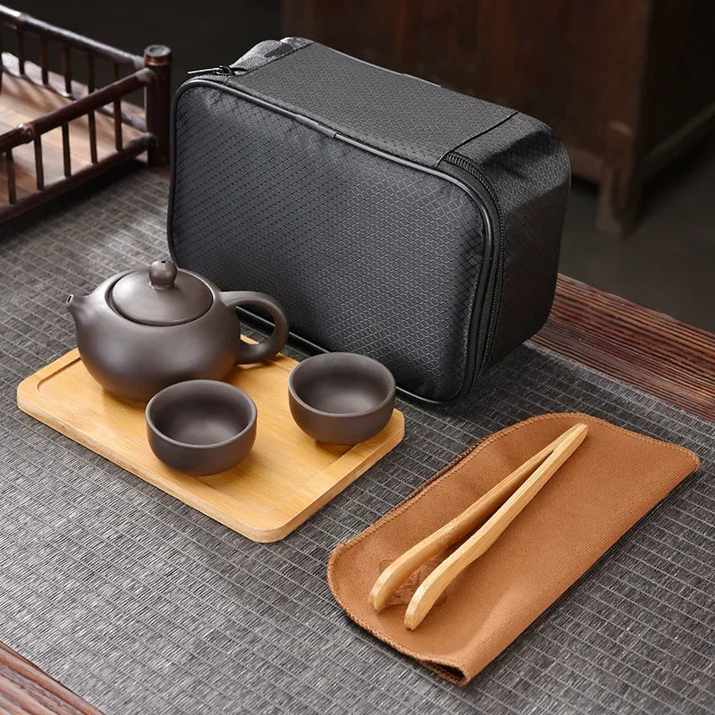 Purple Clay Travel Tea Set Portable Kung Fu Teaware - Image 13
