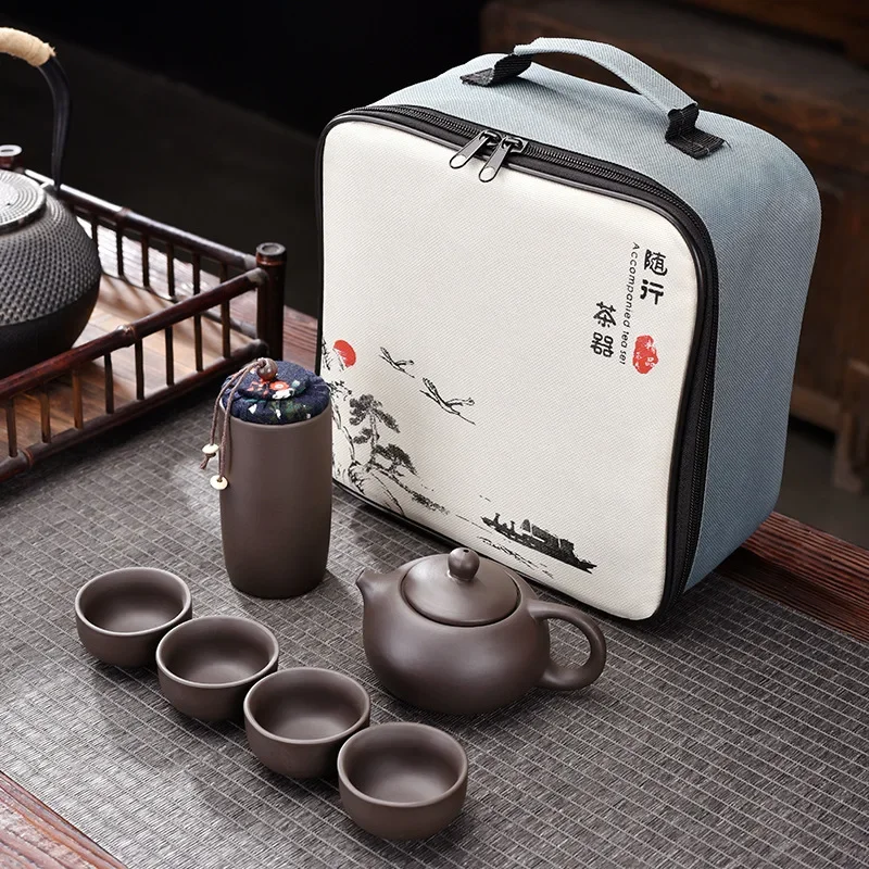 Purple Clay Travel Tea Set Portable Kung Fu Teaware - Image 22