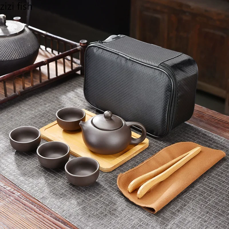 Purple Clay Travel Tea Set Portable Kung Fu Teaware - Image 6