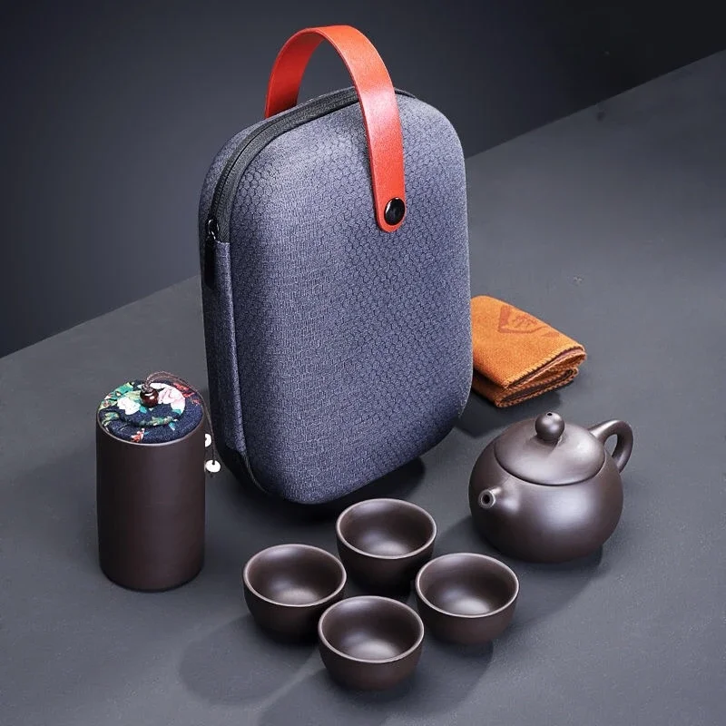 Purple Clay Travel Tea Set Portable Kung Fu Teaware - Image 7