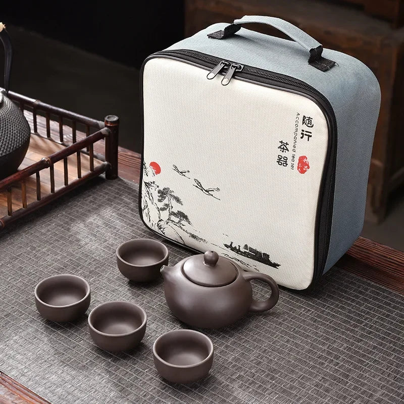Purple Clay Travel Tea Set Portable Kung Fu Teaware - Image 8