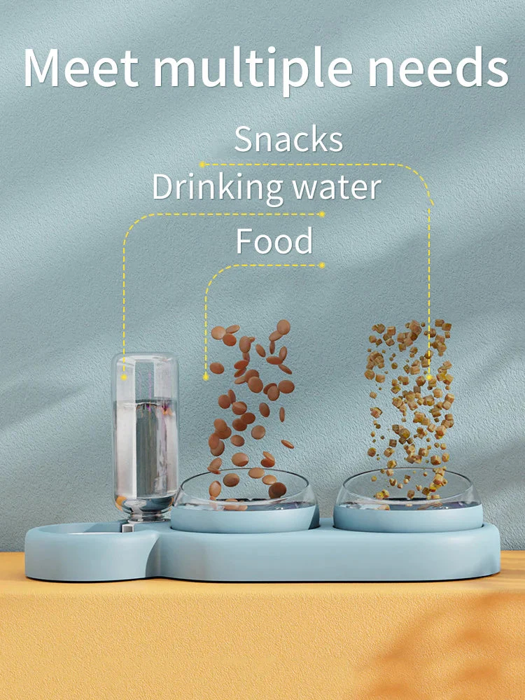 Raised Pet Feeding Station Tilted 3-Bowl Design With 500ML Water Bottle Fall 2025 Ergonomic Spine Protection - Image 2