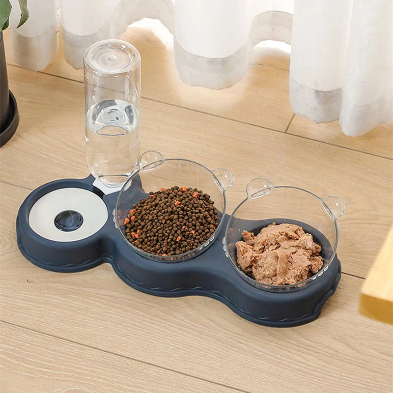 Raised Pet Feeding Station Tilted 3-Bowl Design With 500ML Water Bottle Fall 2025 Ergonomic Spine Protection - Image 5