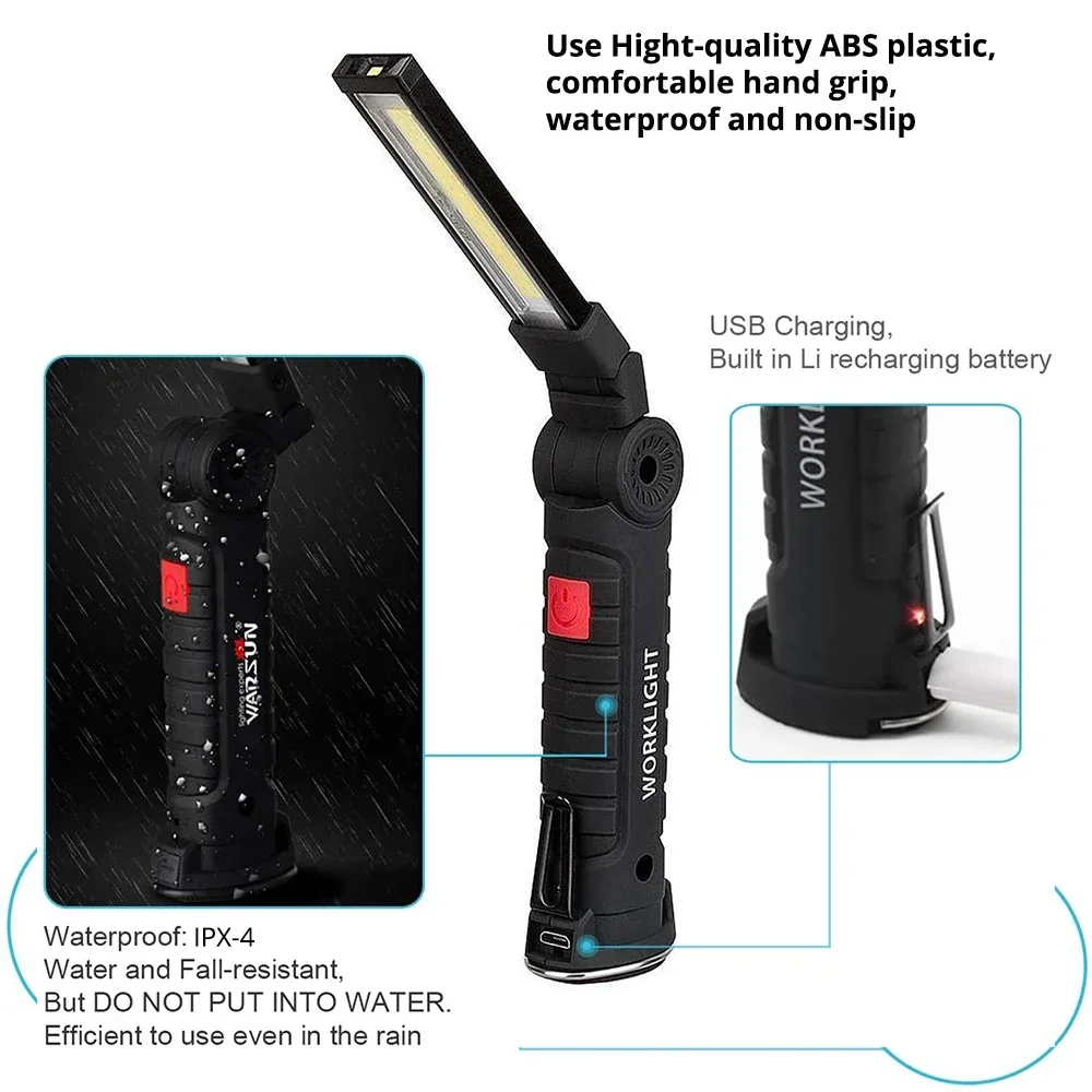 Rechargeable Camping LED Flashlight Work Light - IP64 Waterproof, 5 Modes, Magnet & Hook for Night Work - Image 5