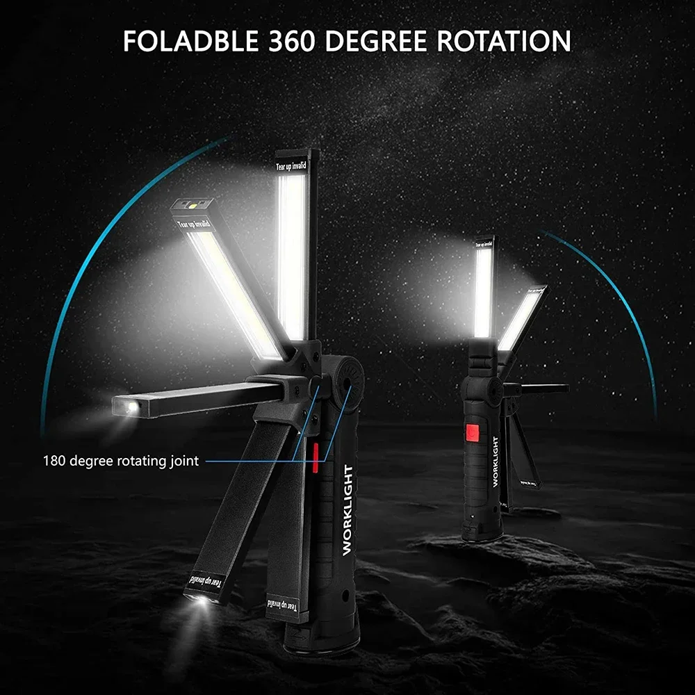 Rechargeable Camping LED Flashlight Work Light - IP64 Waterproof, 5 Modes, Magnet & Hook for Night Work - Image 6