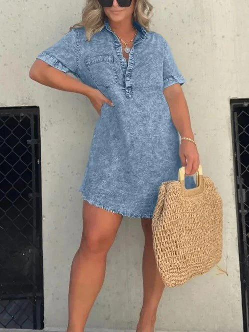 Relaxed Denim Dress for Women, Comfortable Fit, Versatile Knee-Length Style for Casual and Semi-Formal Occasions - Image 11
