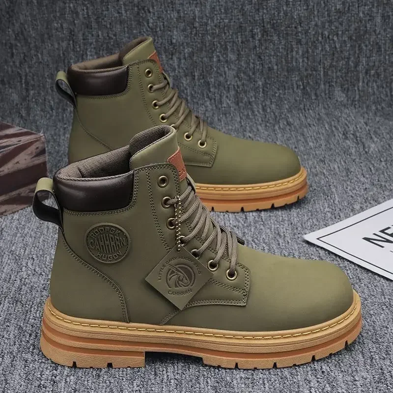 Retro Casual High Top Boots for Men - Winter Chunky Lace-Up Motorcycle Ankle Footwear - Image 3