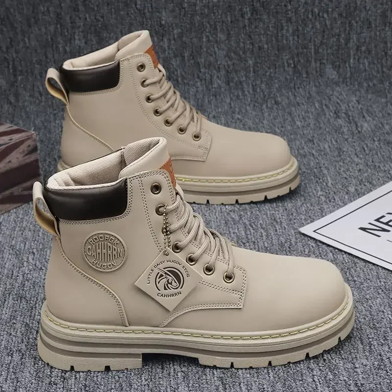 Retro Casual High Top Boots for Men - Winter Chunky Lace-Up Motorcycle Ankle Footwear - Image 4