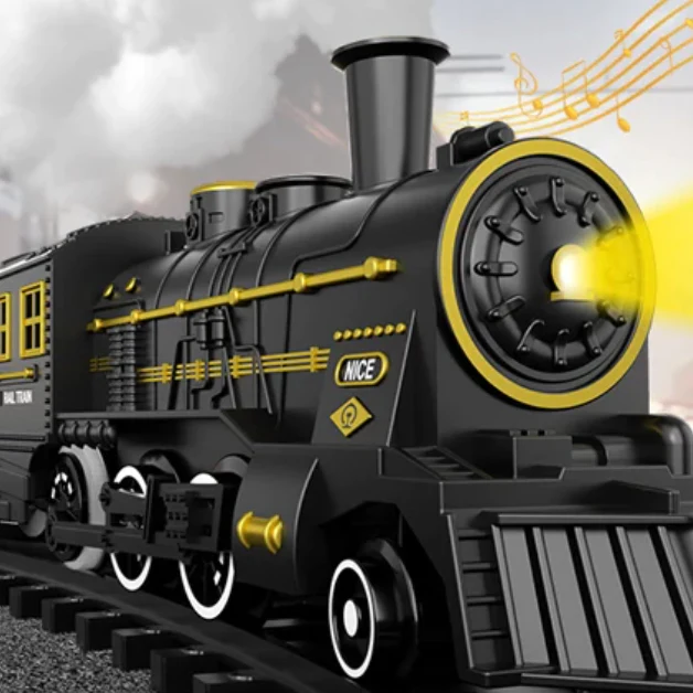Retro Classic Electric Train Set for Kids - Long Track Steam Engine Toy with Lights and Sounds, Perfect New Year Gift