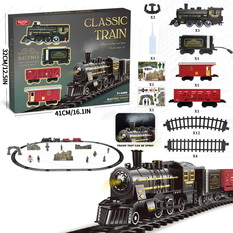 Retro Classic Electric Train Set for Kids - Long Track Steam Engine Toy with Lights and Sounds, Perfect New Year Gift - Image 4