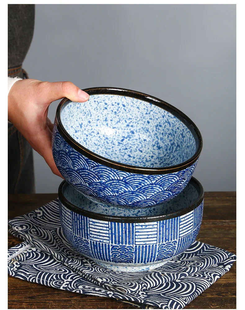 Qinghai Wave Noodle Bowl Hand Painted Vintage Ceramic Bowl - Image 10