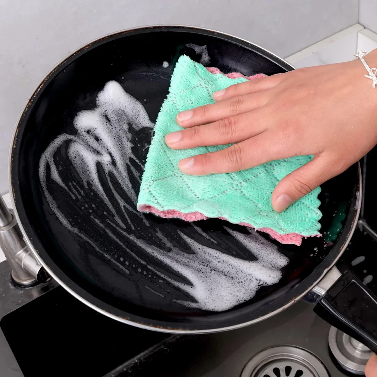 Reusable Cotton Dishwashing Cloths - 10-Pack Household Cleaning Towels in Random Colors - Image 2