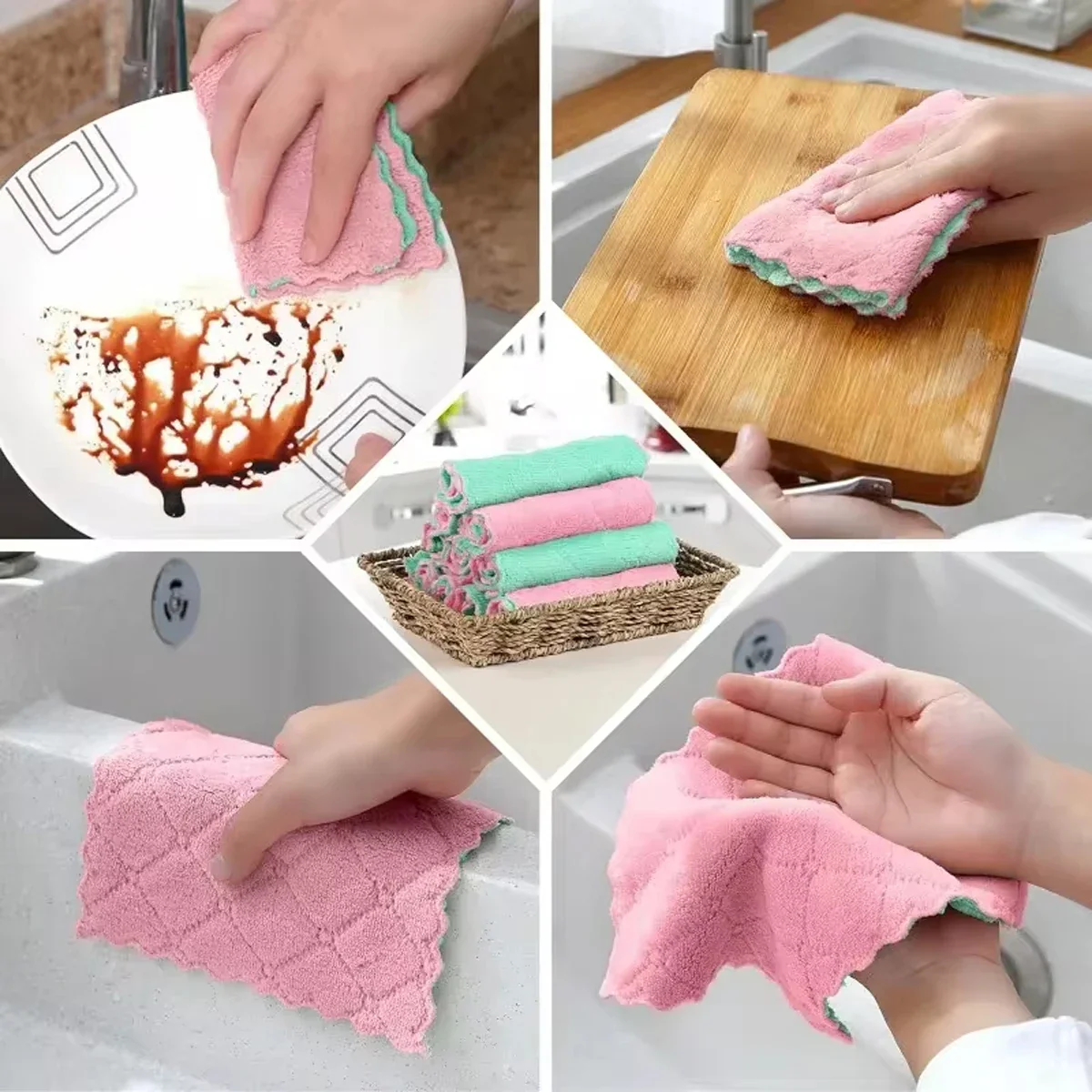 Reusable Cotton Dishwashing Cloths - 10-Pack Household Cleaning Towels in Random Colors - Image 5