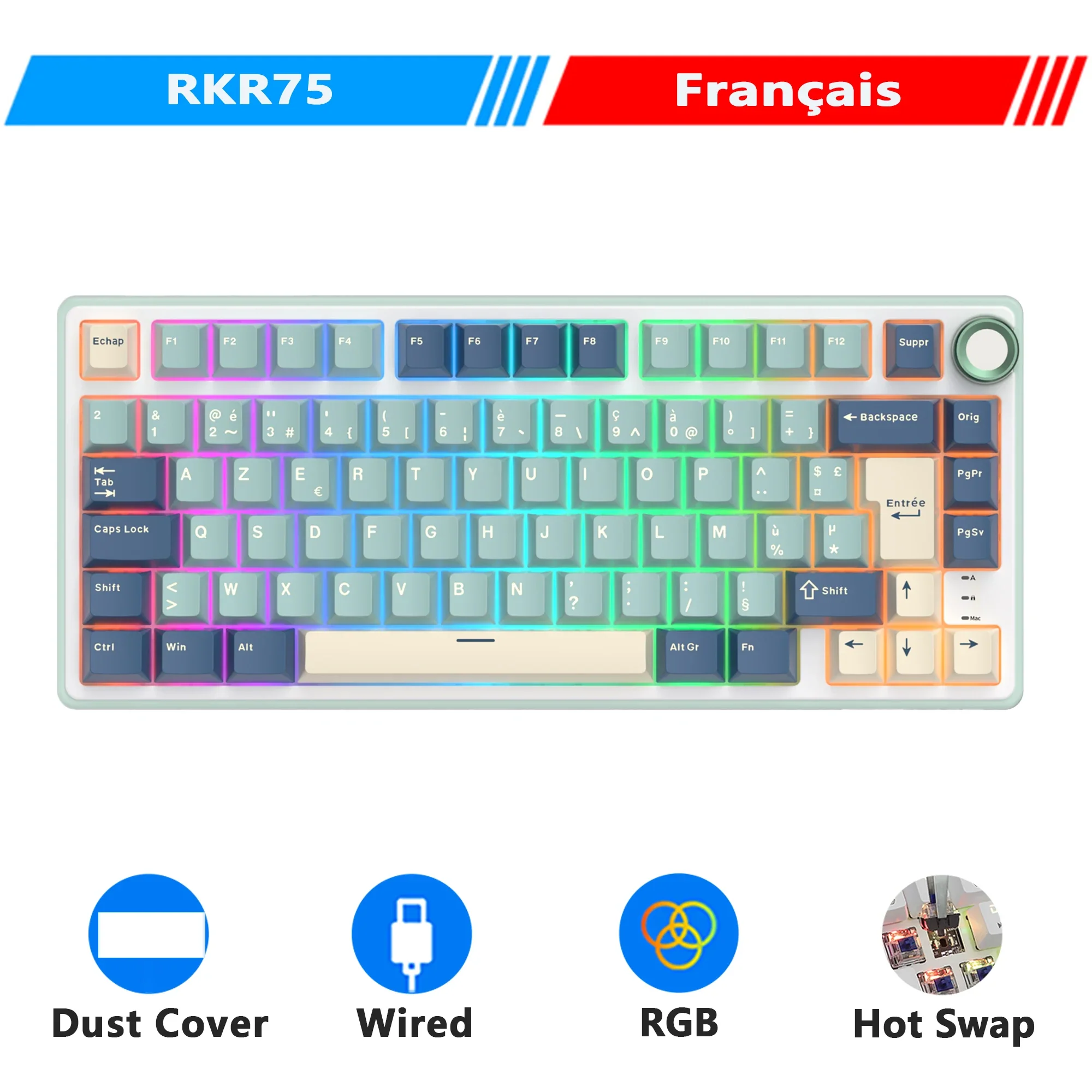 Mechanical Keyboard R75 Gasket 80Key RGB Hot Swap Spanish - Image 18