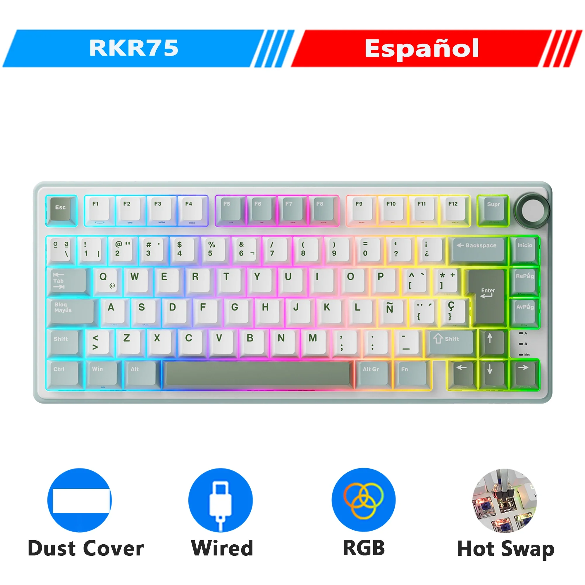 Mechanical Keyboard R75 Gasket 80Key RGB Hot Swap Spanish - Image 19