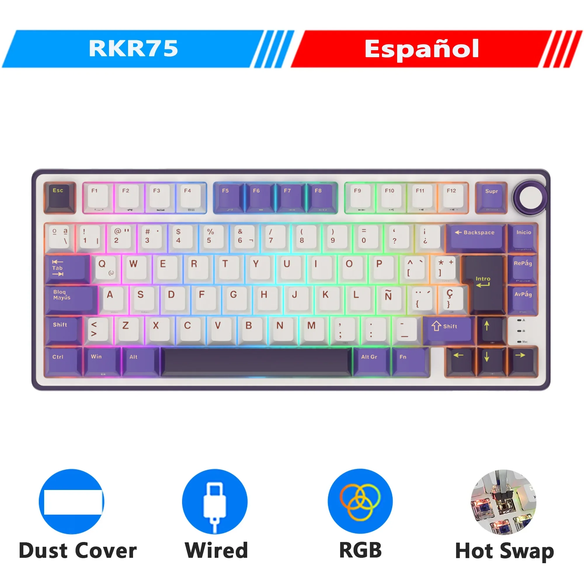 Mechanical Keyboard R75 Gasket 80Key RGB Hot Swap Spanish - Image 21