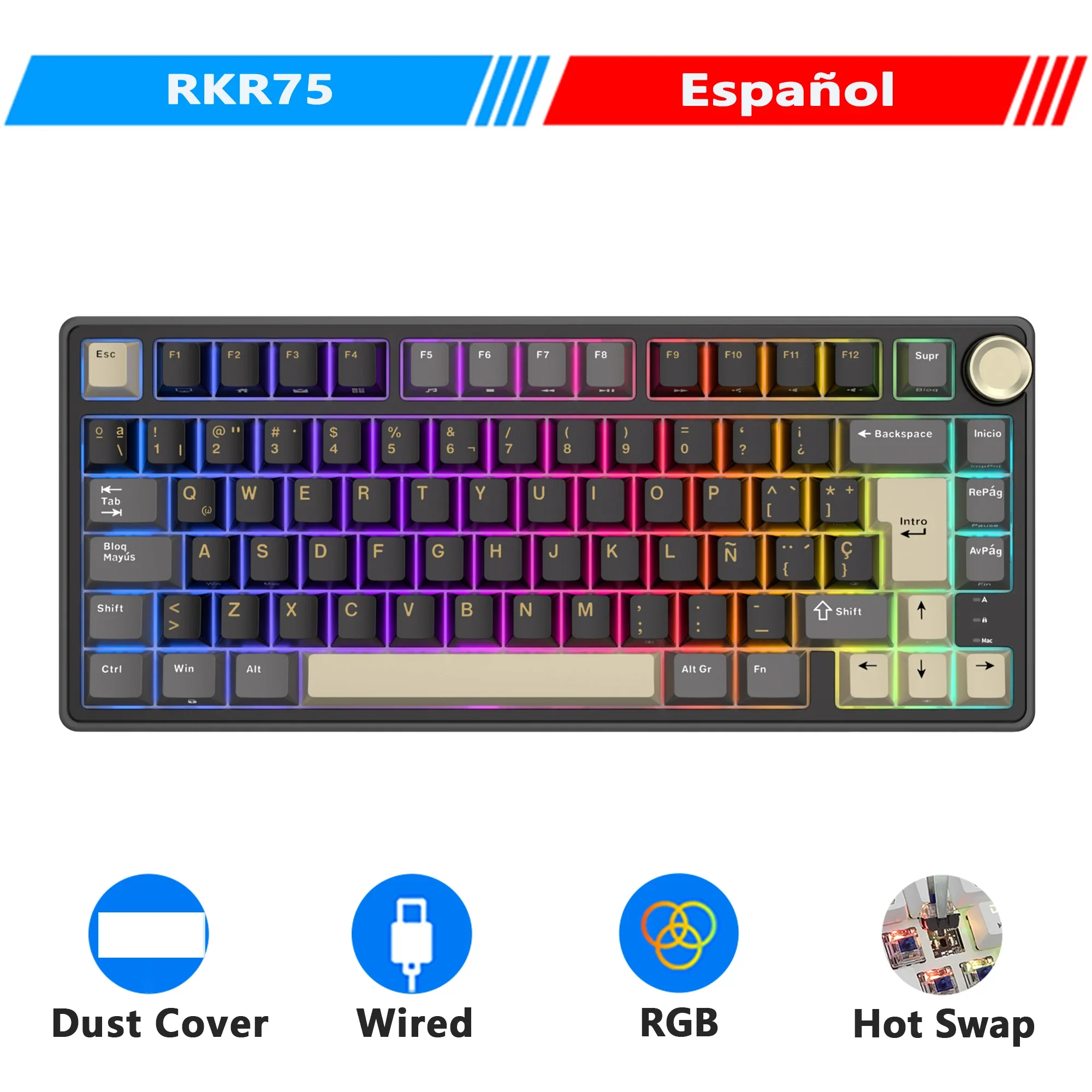 Mechanical Keyboard R75 Gasket 80Key RGB Hot Swap Spanish - Image 24