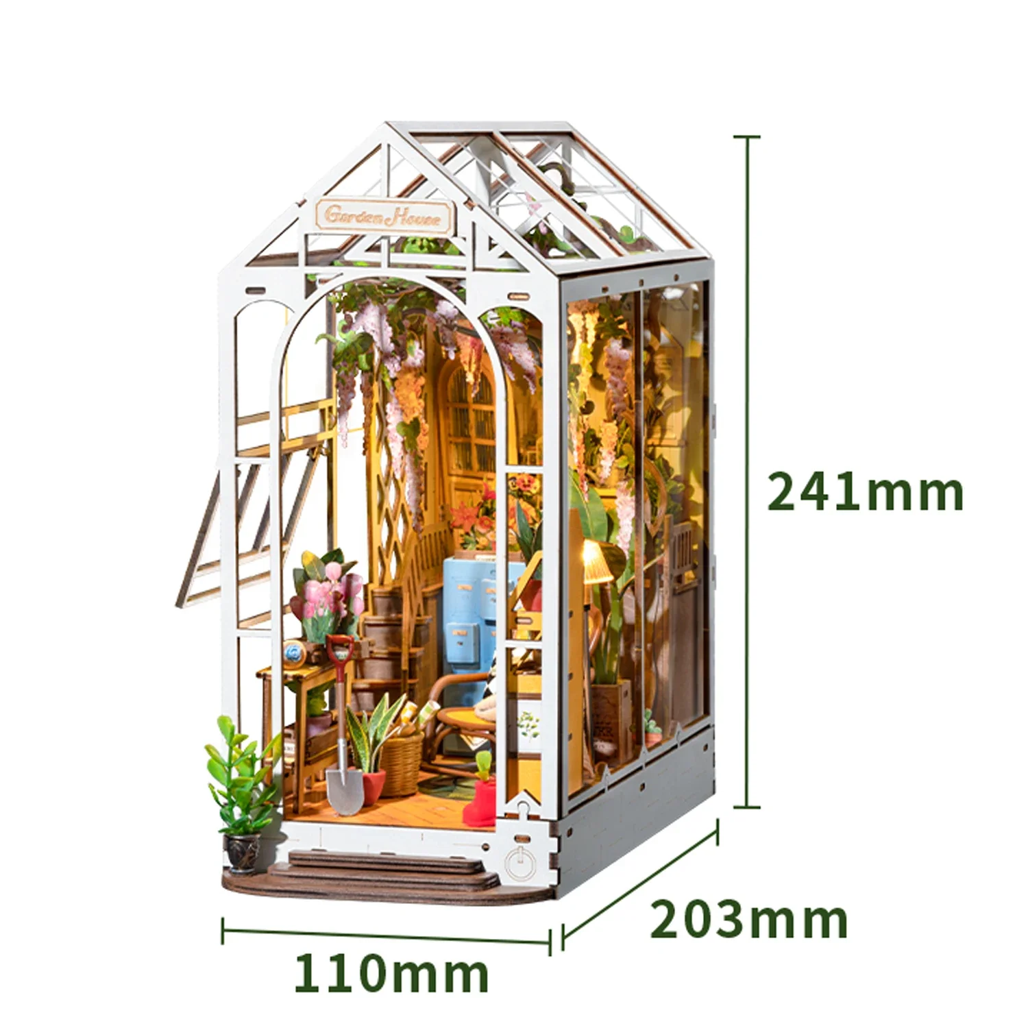 Robotime Rolife Gardenhouse Book Nook DIY Dollhouse Kit with LED Light for Bookshelf Decor - Image 6