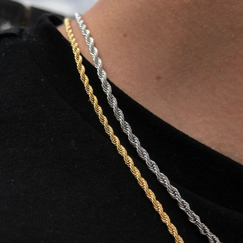Robust men's chain necklace – stylish rope design, silver or gold, for any occasion - Image 3