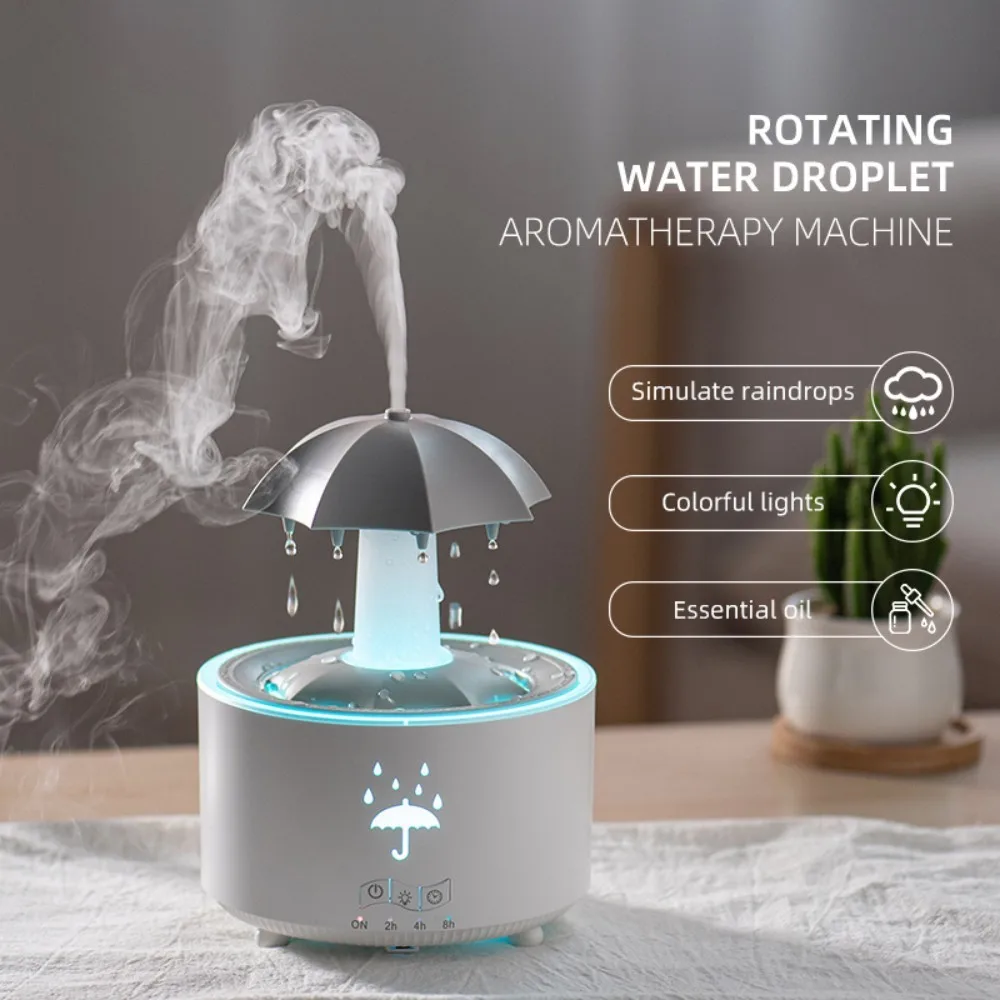 Rotating Umbrella Water Drop Humidifier with Night Lights, Essential Oil Aroma Diffuser for Home, Mute Spray, 300ML Capacity - Image 3