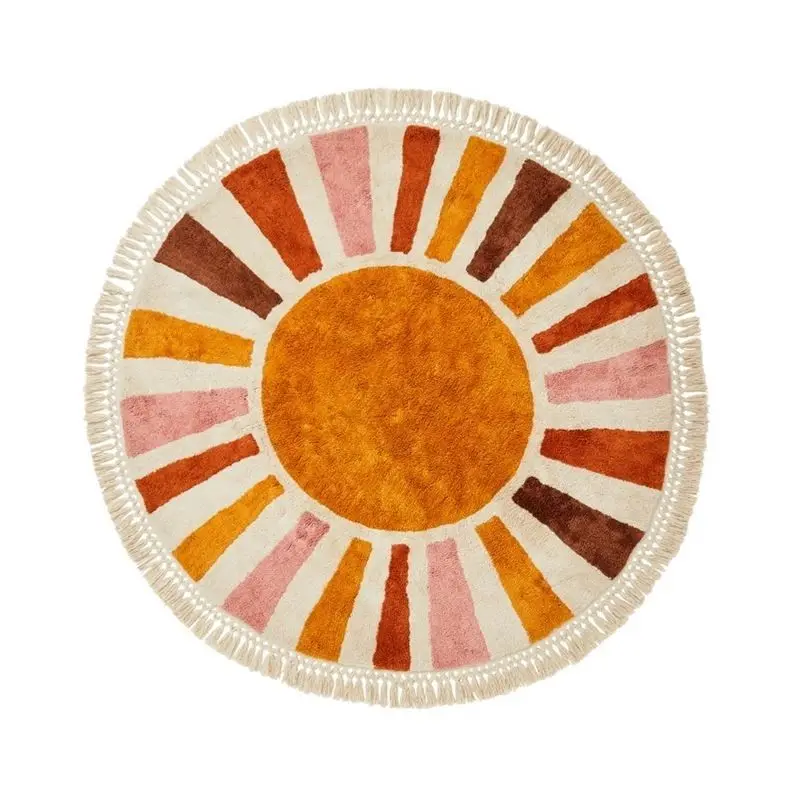 Round Fluffy Rug Tassel Nursery Play Mat Cozy Fall 2025 Plush Circle Bedroom Rug Soft Play Surface - Image 13