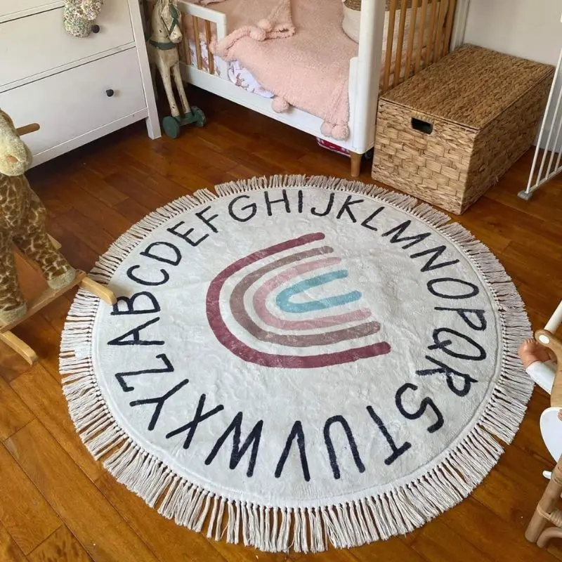 Round Fluffy Rug Tassel Nursery Play Mat Cozy Fall 2025 Plush Circle Bedroom Rug Soft Play Surface - Image 15
