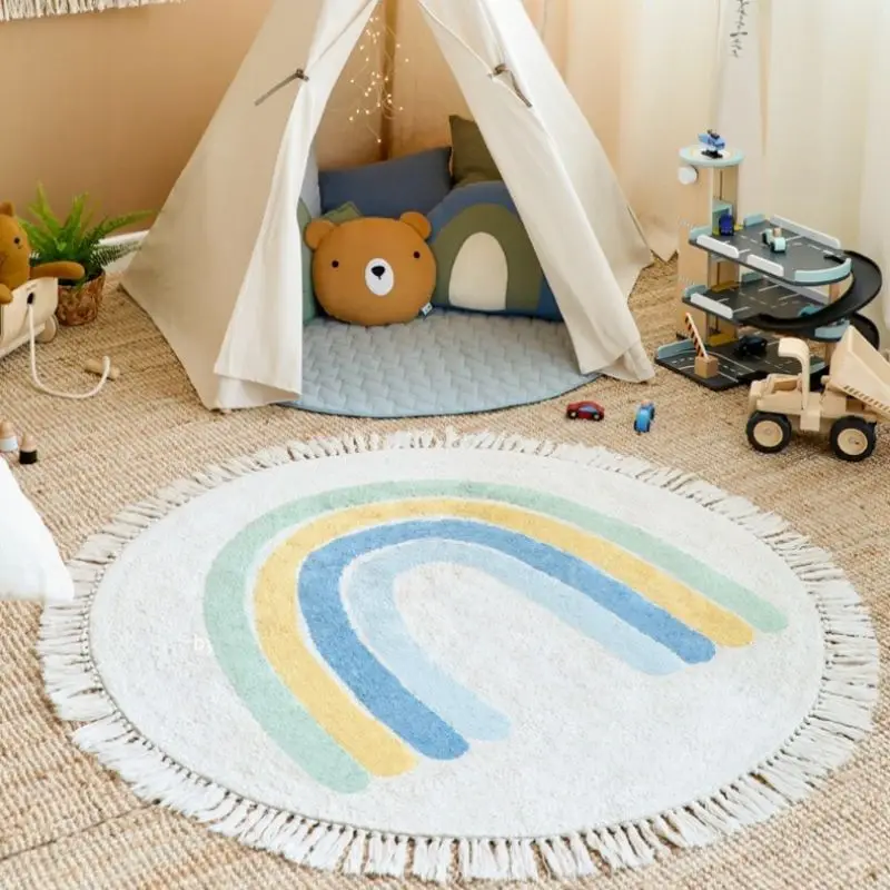 Round Fluffy Rug Tassel Nursery Play Mat Cozy Fall 2025 Plush Circle Bedroom Rug Soft Play Surface - Image 20