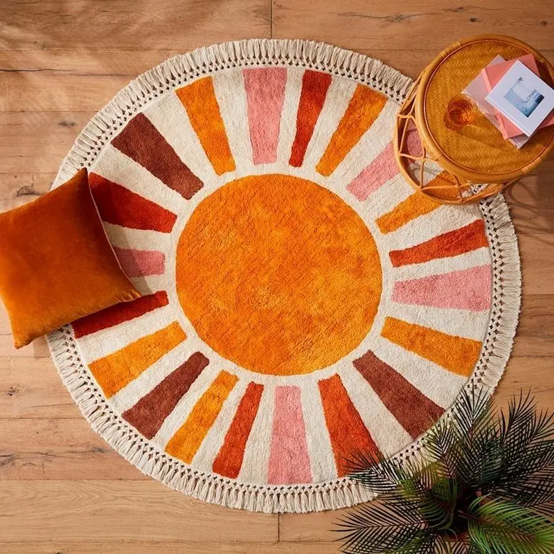 Round Fluffy Rug Tassel Nursery Play Mat Cozy Fall 2025 Plush Circle Bedroom Rug Soft Play Surface - Image 5