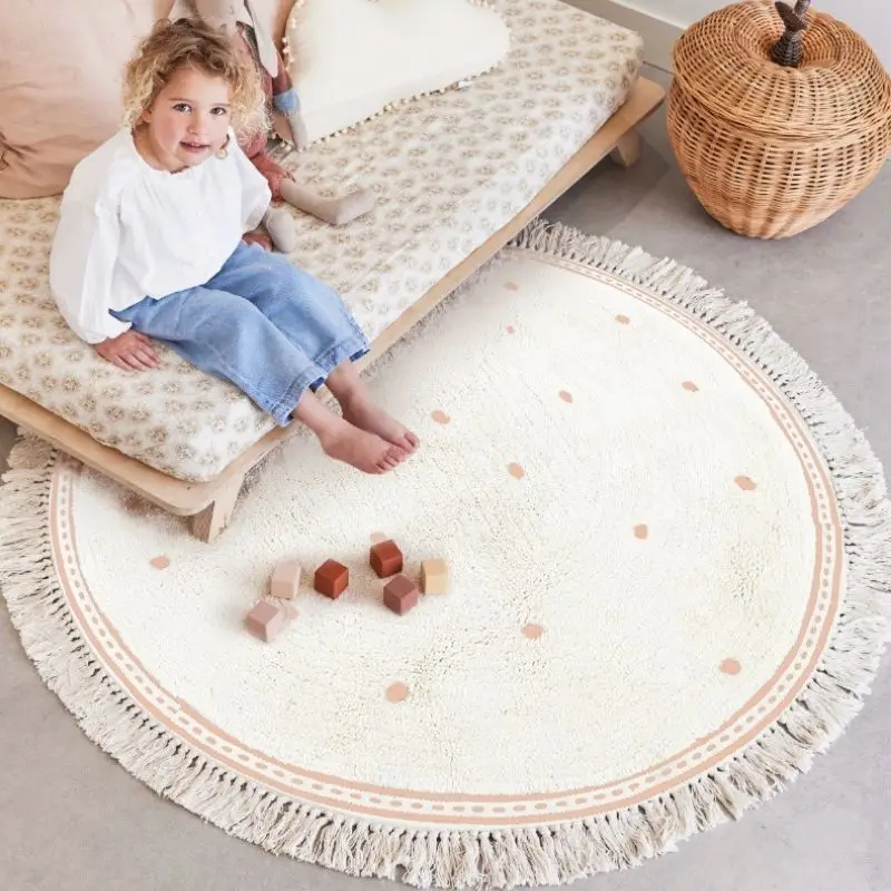 Round Fluffy Rug Tassel Nursery Play Mat Cozy Fall 2025 Plush Circle Bedroom Rug Soft Play Surface - Image 6