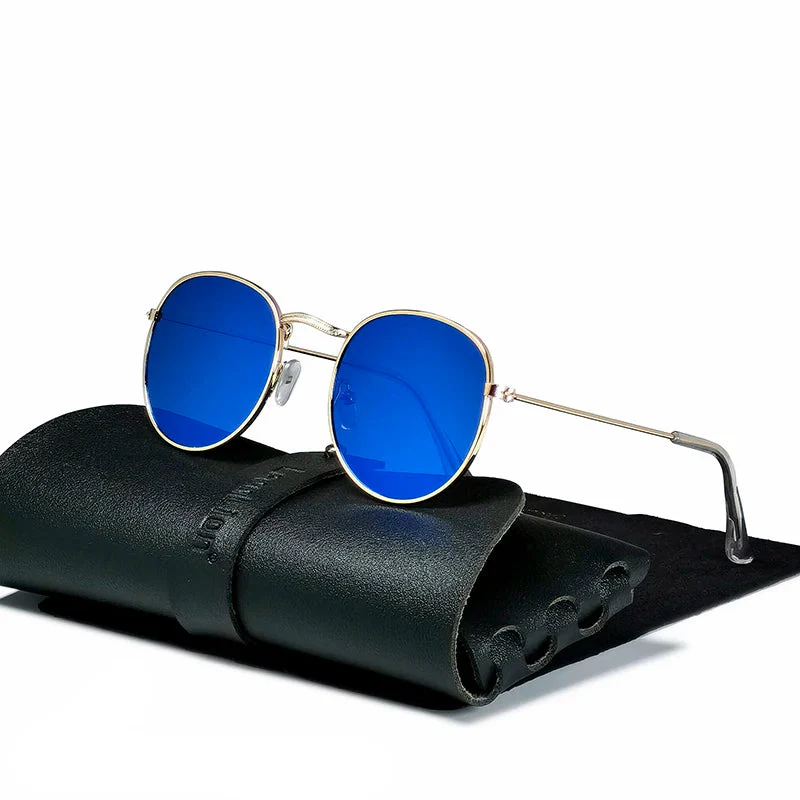 Round Retro Sunglasses for Men/Women Luxury UV400 Metal Vintage Eyewear No Leather Case - Image 11