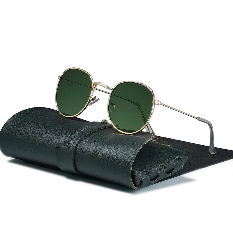 Round Retro Sunglasses for Men/Women Luxury UV400 Metal Vintage Eyewear No Leather Case - Image 12