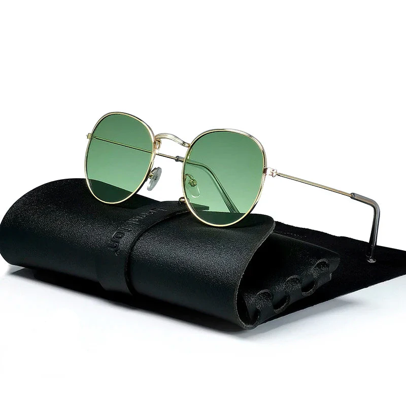 Round Retro Sunglasses for Men/Women Luxury UV400 Metal Vintage Eyewear No Leather Case - Image 16