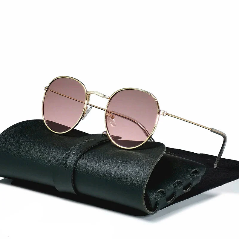 Round Retro Sunglasses for Men/Women Luxury UV400 Metal Vintage Eyewear No Leather Case - Image 17