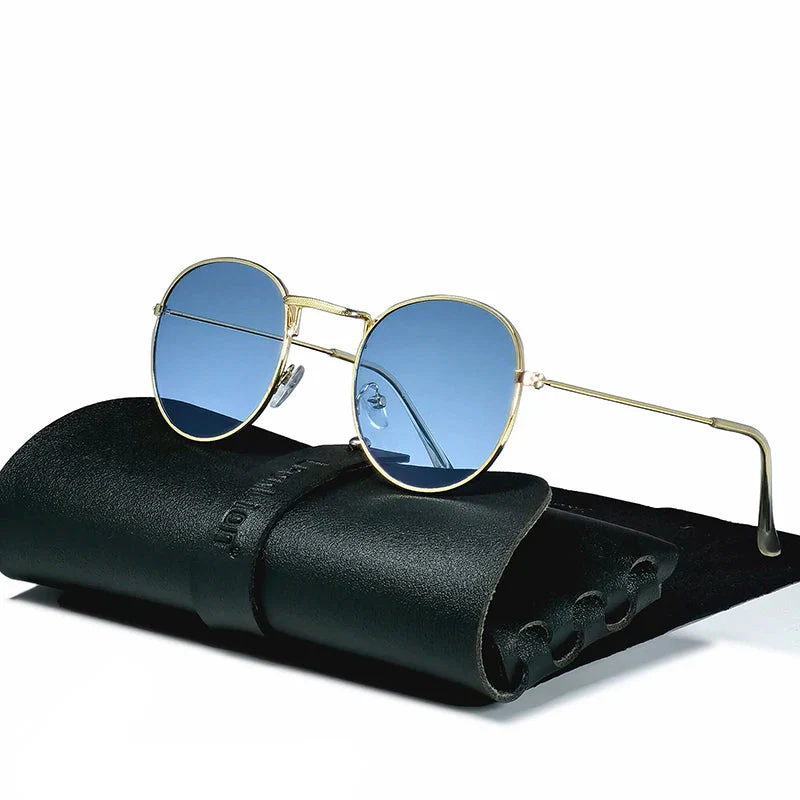 Round Retro Sunglasses for Men/Women Luxury UV400 Metal Vintage Eyewear No Leather Case - Image 20