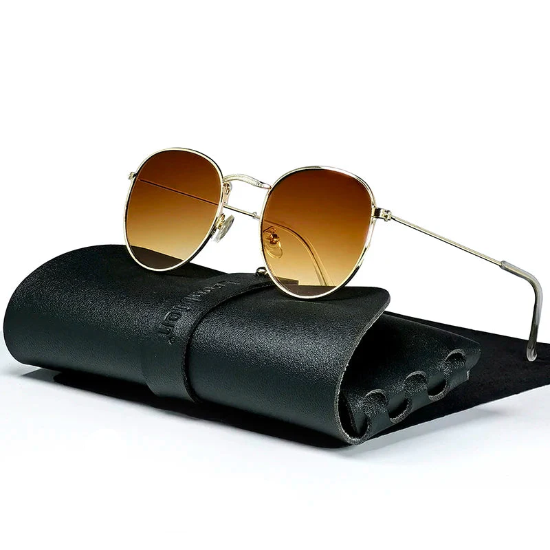 Round Retro Sunglasses for Men/Women Luxury UV400 Metal Vintage Eyewear No Leather Case - Image 22